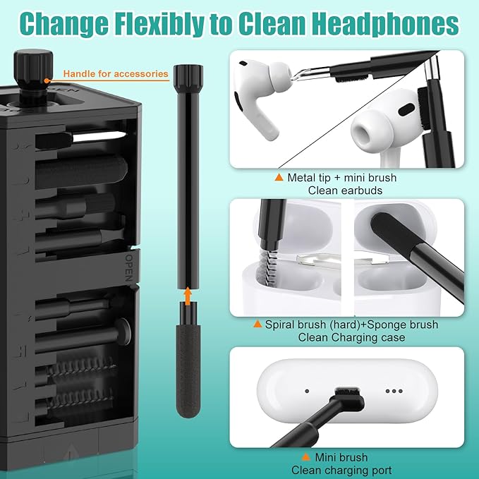 VICHYIE Keyboard Cleaning Kit with Brush, Computer Laptop Cleaner Kit, Phone Cleaning Tool, Multi-Function Cleaner Kit for Earbuds, Cellphones, PC, Screens, Camera Lens, Electronics Devices (Black)