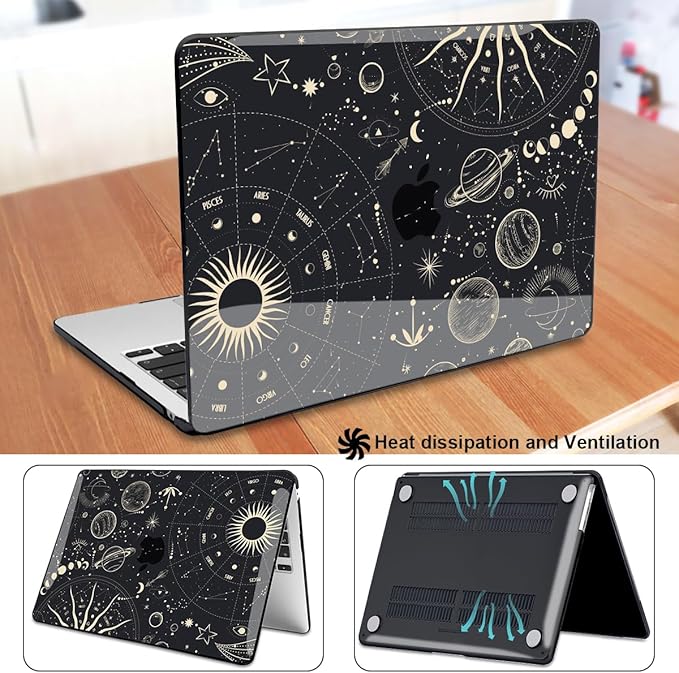 for 2025 MacBook Air 13.6 Inch Case M4 A3240 M3 A3113 M2 A2681 2022 2023 2024 Release, Printed Pattern Plastic Hard Shell Case Keyboard Cover for Mac 13 Air M4 Chip Touch ID, Constellation