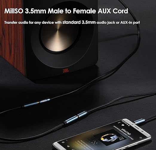 MillSO 3.5mm Headphone Extension Cable (33 ft) TRRS 3.5mm Male to Female Stereo Audio Jack Extension Adapter Auxiliary AUX Cord for Headphones, Earbud, Speaker, Car or Home HiFi Stereo System