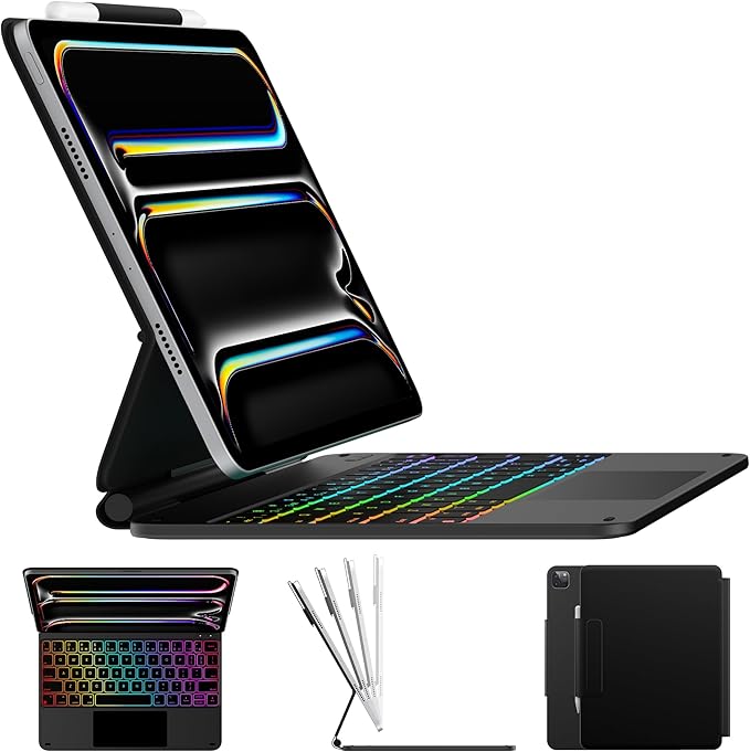 typecase Edge Keyboard Case for iPad Pro 11-inch (M4) 2024,Magic Keyboard with 11 Colors Backlight for iPad Pro 11,Keyboard Case with Pencil Holder,Multi-Touch Trackpad, Easy-Set Magnetic Stand,Black