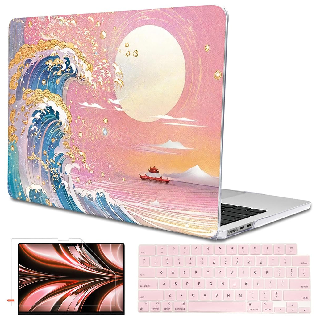 LCMOCICO for MacBook Air 13 Inch Case 2026 2025 2024 2023 2022 Release M5 A3449 M4 A3240 M3 A3113 M2 A2681, Scratch Resistant Plastic Hard Shell Case for MacBook Air 13.6 M5, Sunset Glow Waves