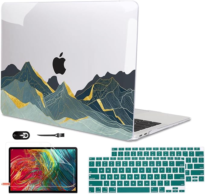 for MacBook Air 13 Inch Case 2021 2020 2019 2018, Plastic Hard Shell Case Keyboard Cover for Mac Air 13 Model A2337 M1 A2179 A1932 with Touch ID & Retina Display, Circling Mountain