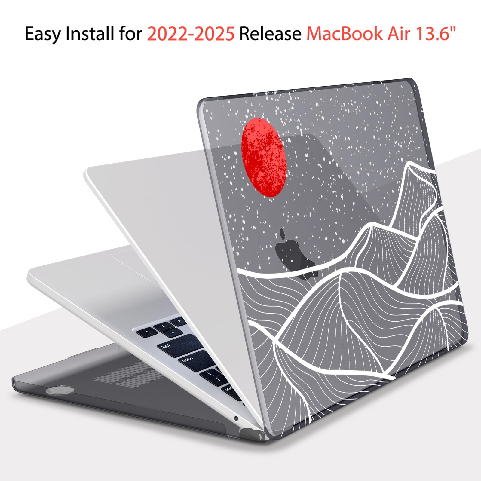 Teryeefi for M3 M2 M4 MacBook Air 13 inch Case 2025 2024 2023 2022 Release A3240 A3113 A2681 Model,Hard Shell Case for MacBook Air 13.6 inch + Keyboard Cover + Type C Adapter, Abstract Mountain-100