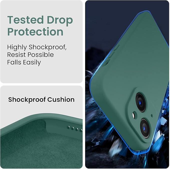 FireNova Designed for iPhone 15 Plus Case, Silicone [Camera Protection] Case with [2 Screen Protectors], Soft Anti-Scratch Microfiber Lining Inside, 6.7 inch, Midnight Green