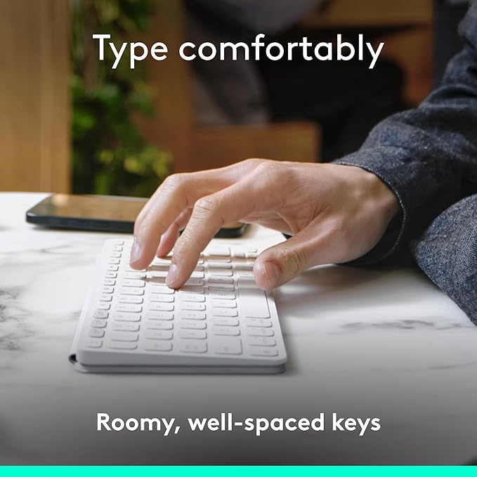 Logitech Keys-to-GO 2 Portable Compact Wireless Keyboard with Built-in Cover, Slim Tablet Keyboard for iPad, iPhone, Mac, Apple TV - Pale Grey