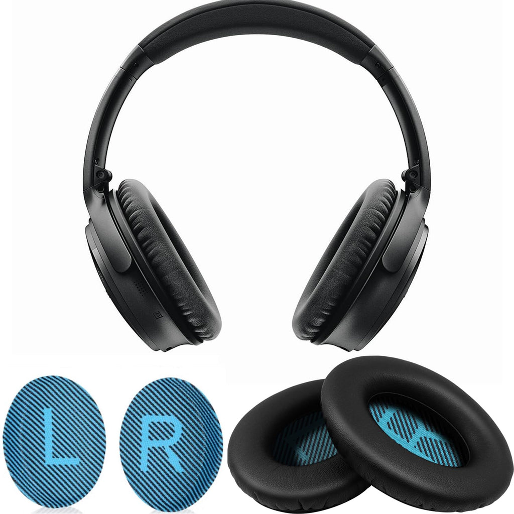 Ear Pads for Bose Quiet Comfort 35 Soft Protein Leather Replacement Earpads Ear Cushions Ear Pad for Bose QC 45/35 / 25/15 QC2 / Ae2 / Ae2i / Ae2W / Sound Link/Sound True (QC35-Black&Blue)