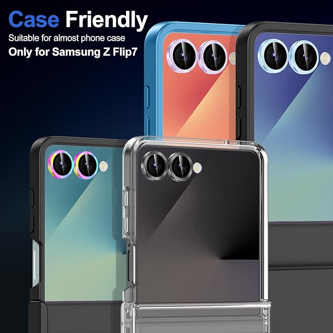 for Samsung Galaxy Z Flip 7 Camera Lens Protector, Individual Metal Ring Tempered Glass Lens Cover, [Strong Adsorption] Scratch Resistant Ultra-Thin HD Clear Lens Cover, 1 Set-Blue