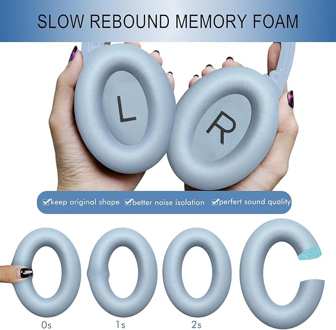 GEVO Replacement Ear Pads for Bose QC45, Ear Cushions for Bose QuietComfort 45 (QC45) & Quiet Comfort SE (QC SE) Headphones, Earpads with Softer Leather Noise Isolation Foam (Moonstone Blue)