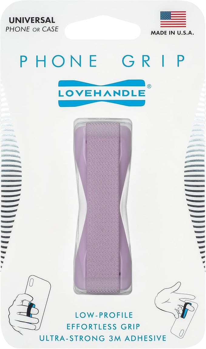 LOVEHANDLE Universal Phone Grip for Smartphones & Mini Tablets - Phone Holder for Hand - Wireless Charging Compatible - Made in The USA - Solid Lavender