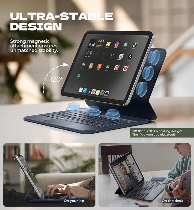 Dexnor for iPad (A16) 11th/10th Generation Case with Keyboard Ultra-Light Magnetic Detachable Folio Keyboard Cover Multi-Touch Trackpad Backlit for iPad 10th Gen 10.9" (2022)/11th Gen (2025), Blue
