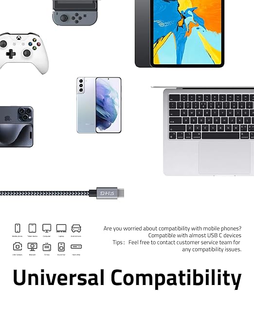 FHG USB C to USB C Cable 3.3FT 2Pack, PD 60W/3A USB C to USB C Fast Charging Cable from 20% to 90% in 30mins, 5Gbps USBC Data Cable, Nylon Braided Compatible for Samsung Galaxy S23/iPhone 15