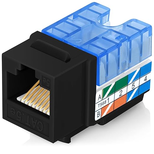 Everest 90° Angled RJ45 Cat5e Keystone Jacks 10-Pack in Black - Slim Profile Female RJ45 Connectors - Cat 5e Keystone Jack - Compatible with 90° Angled Speed Termination Tool - easyJACK (B094WB91H3)