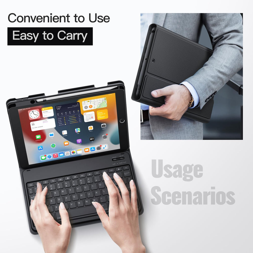 JETech Keyboard Case Cover for iPad 9th/8th/7th Gen 10.2", Black