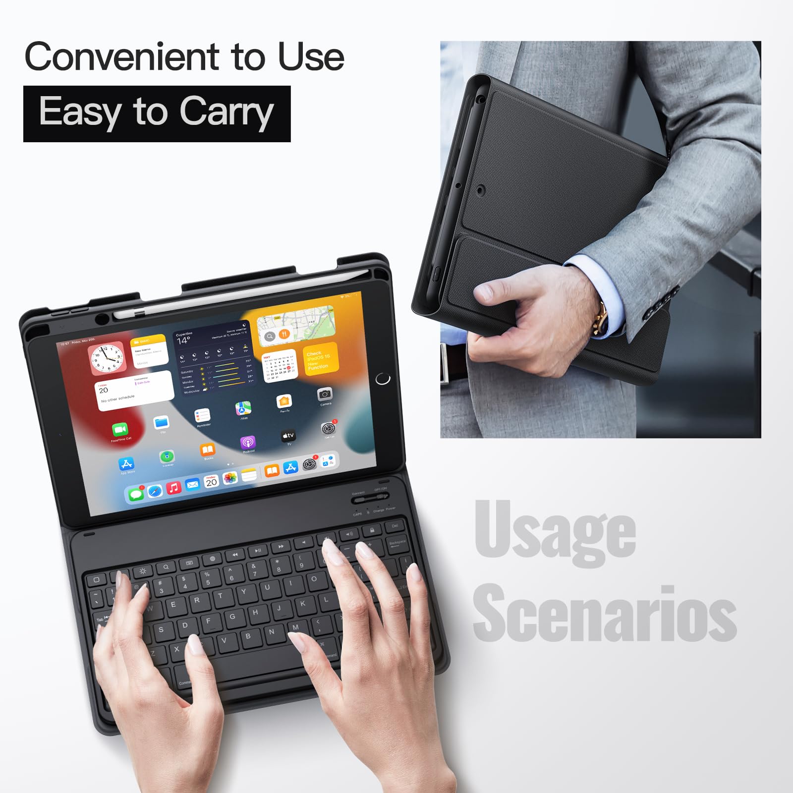 JETech Keyboard Case Cover for iPad 9th/8th/7th Gen 10.2", Black