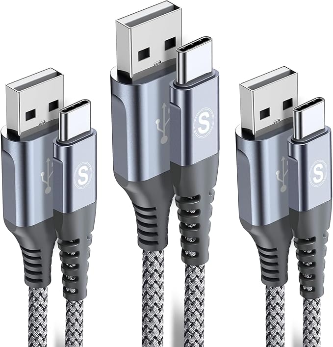 sweguard USB C Cable 3.1A Fast Charging [3Pack,10ft+6.6ft+6.6ft], USB-A to USB-C Charger Nylon Braided Cord for Samsung Galaxy S21 S20 S10 S9 S8 Plus/FE Note 20 10 9 8 7, A71 A51 A32,LG,Moto,PS5
