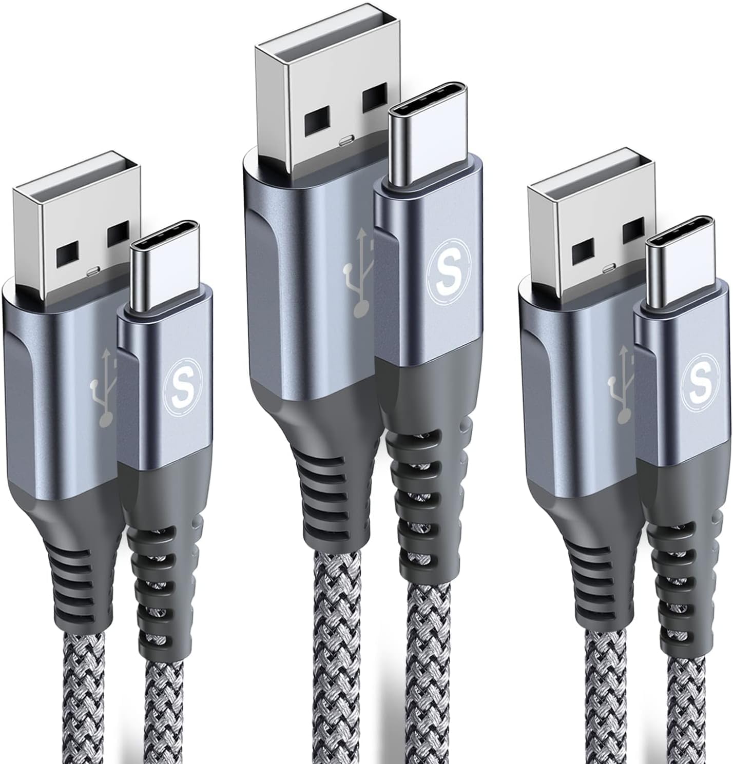 sweguard USB Type C Charger Cable [3-Pack,6.6ft+3.3ft+1.5ft] iPhone 16 Charger Nylon Braided Cord for iPhone 16 15 Pro Max Plus Samsung Galaxy S24 S23 S22 S21 S20 S10 Note 20 10 A54 Pixel LG Moto PS5