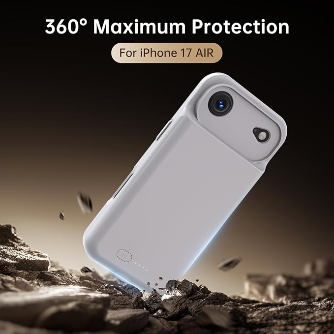 GIN FOXI Battery Case for iPhone 17 AIR, Charging Case Charger 8500mAh Ultra-Slim Lightweight Powerful Battery Pack 15W Fast Rechargeable Anti-Fall TPU Juice Box for iPhone 17 AIR (6.5") Grey