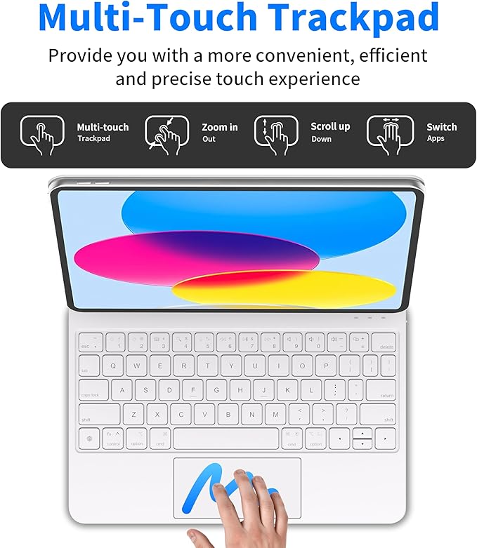 for iPad 11th (A16 2025) & iPad 10th Generation Case with Keyboard – Magic-Style Magnetic Keyboard for ipad 10th generation (10.9-inch 2022) with 7 Color Backlight, Multi-Touch Trackpad (White)
