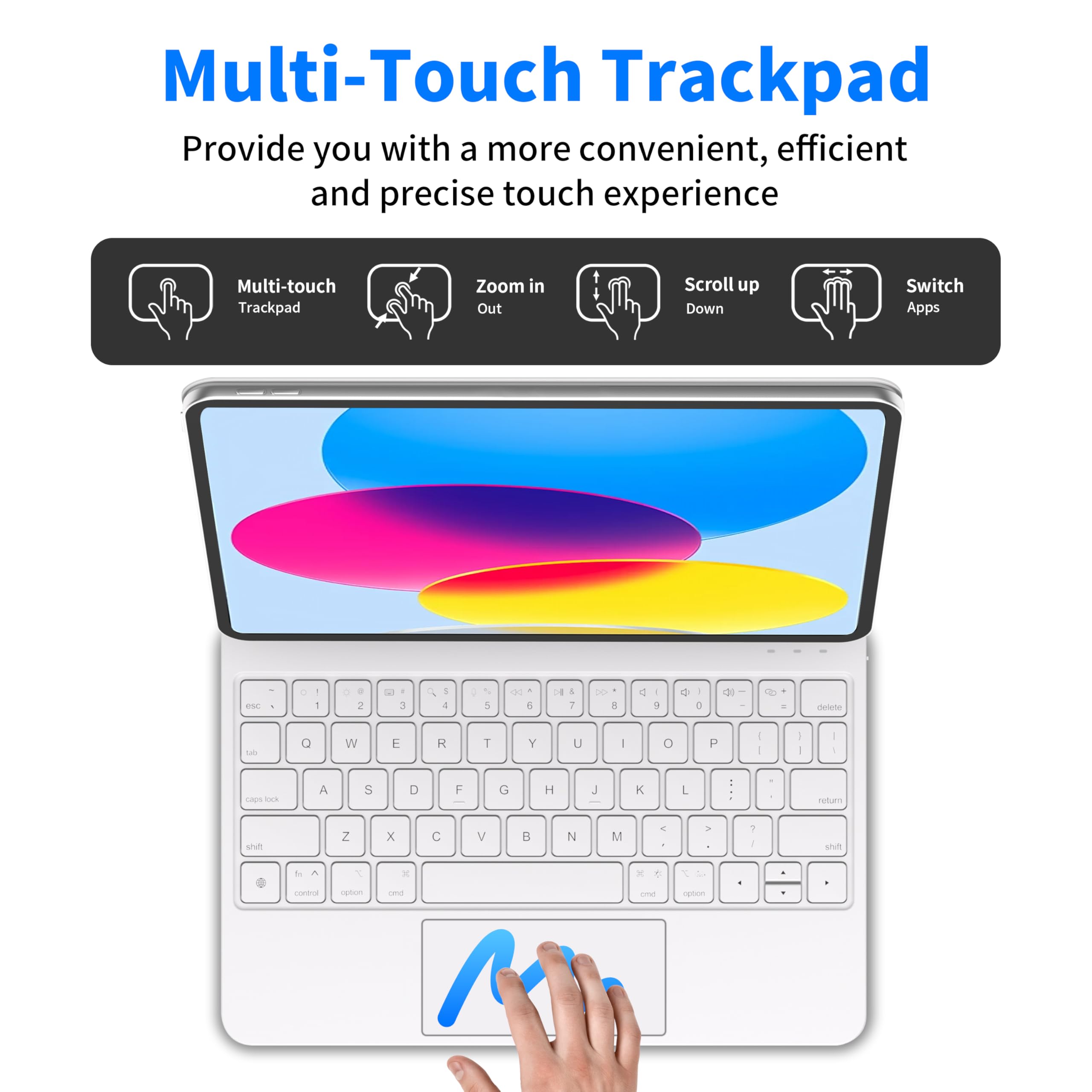 Otuoor Magic Keyboard for iPad 10th, Effortless Command, The Comfort Angle, iPad 11th (A16 2025) Case with Keyboard, Uninterrupted View, Snap Tight, 7 Color Backlight, Multi-Touch Trackpad, White