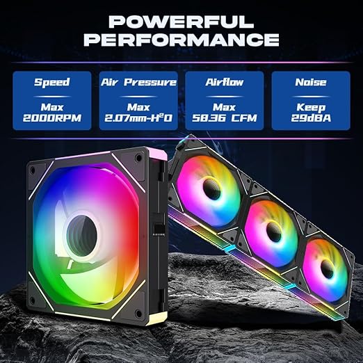 Jungle Leopard Interstellar V1 120mm Case Fan, Infinity Mirror Module Daisy-Chain 5V ARGB PWM PC Fan Triple Pack Suitable for Computer Case & CPU Cooling(Black-3 Pack)