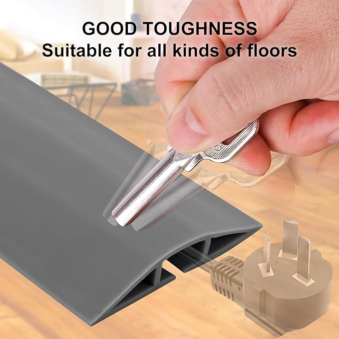 20Ft Floor Cord Cover Gray Silicone Cable Protector Easy to Install Wire Organizer and Hider for Home, Office, Garage (Gray-6m)