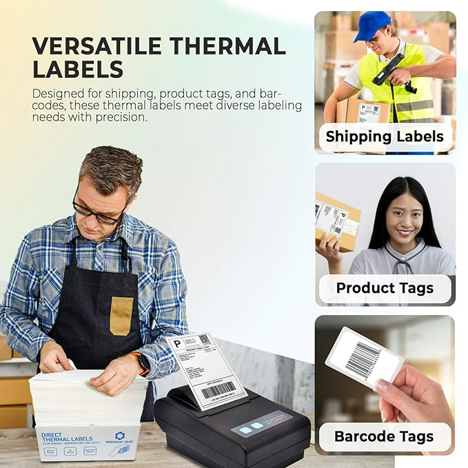 Rockin Rolls Direct Thermal Shipping Labels - Pack of 500-4x6 Thermal Labels Fanfold, Thick, Commercial Grade, Waterproof, Smudge Proof Mailing & Address Labels, Perforated & Strong Adhesive