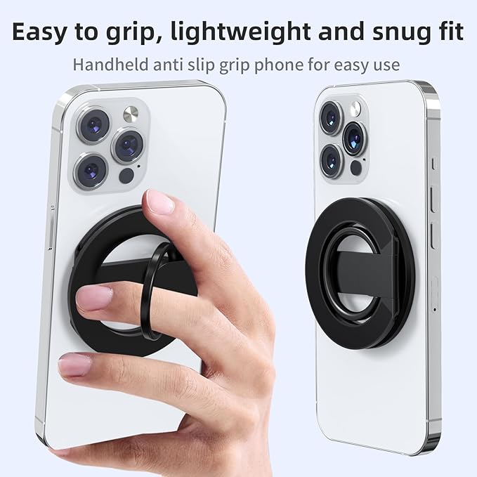 RESPECTED BRO-Magnetic-Phone-Ring-Holder with Dual Rings, Compatible with iPhone 16/15/14/13/12, Multifunctional Stand for Desk,Office,Gym,Kitchen & All Metal Surfaces, Finger Loop Grip (Black)