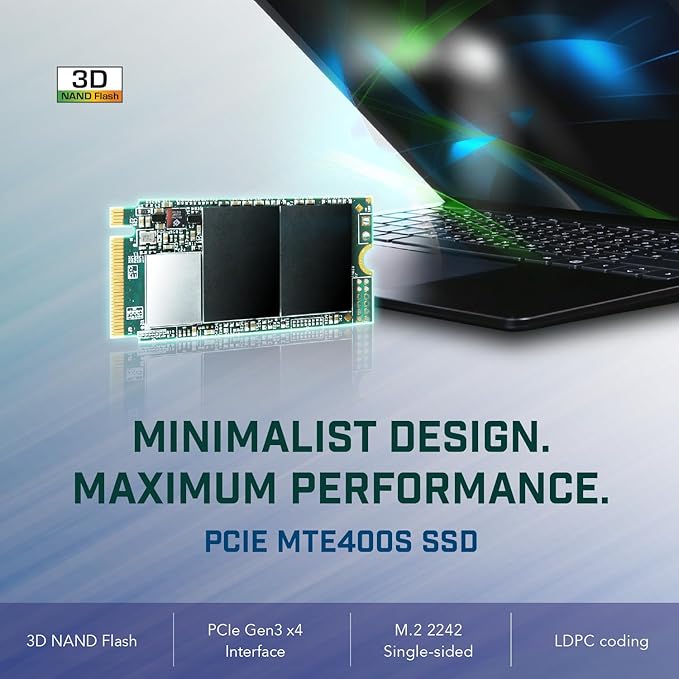 Transcend 2TB MTE400S M.2 2242 PCIe Gen3x4 SSD, Compatible with Ultra-Thin Laptops, Dram-Less Low Power, Up to 2000MB/s, TLC - TS2TMTE400S