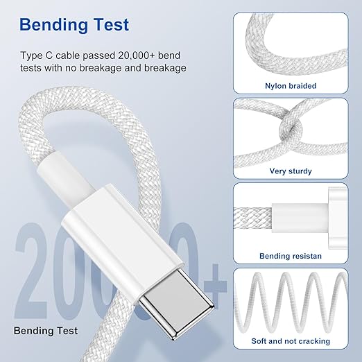 2-Pack Grey 10FT 60W USB C to USB C Cable, Type C to Type C Cable,Fast Charging Cable for iPhone 16 15 Pro Plus Pro Max，for Galaxy S24 S23, for iPad Pro/Air, for MacBook Pro/Air and More