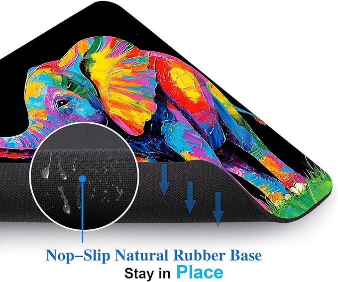 Colorful Art Animal Elephant Mouse Pads for Desk, Portable Wireless Computer Mouse pad Small Design with Women, Non-Slip Rubber Base Laptop Mousepad 9.5" x 7.9" Smooth Surface for Office & Travel