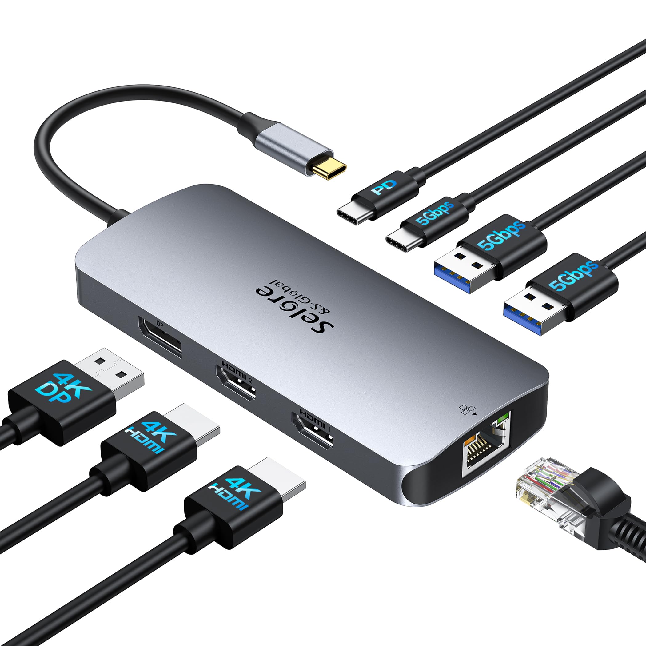 USB C Docking Station Dual Monitor, Selore Docking Station 3 Monitors