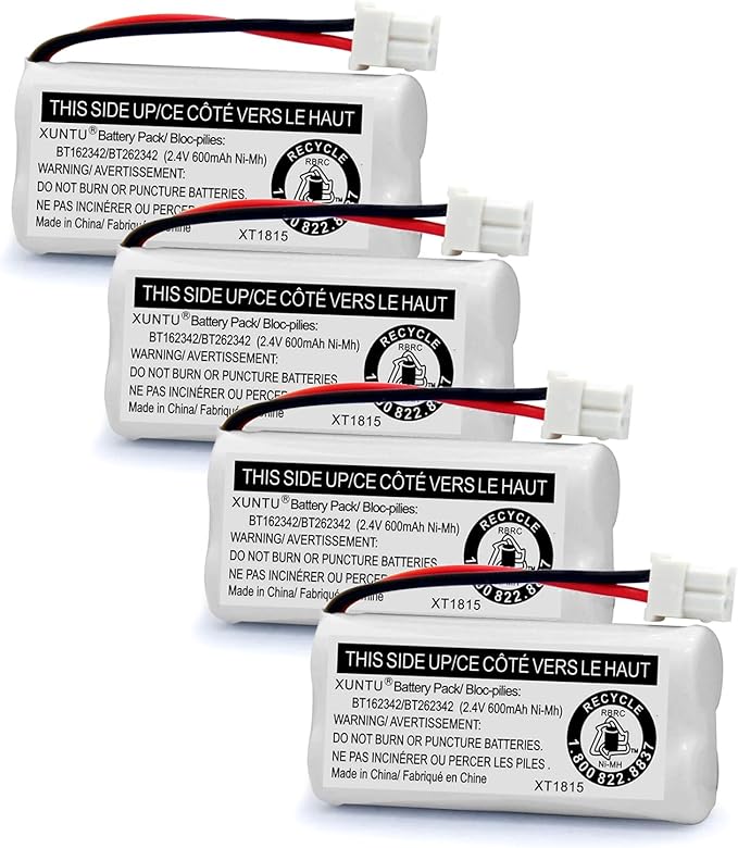 XUNTU BT162342/BT262342 2.4V 600mAh Ni-MH Cordless Phone Battery Pack BT166342/BT266342 BT183342/BT283342 Compatible with EL52351 TL90070 CS5119 DS6511 DS6722 LS6305 Handset (4 Pack)