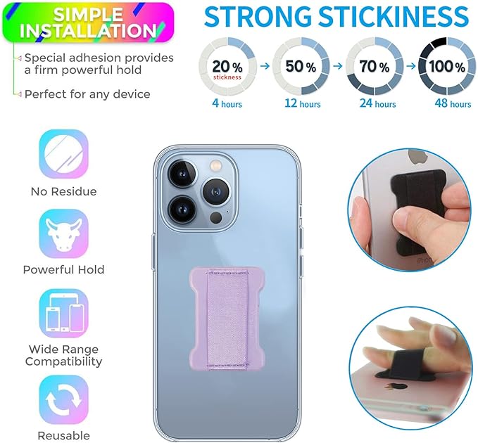 Universal Phone Grip for Smartphones - Phone Holder for Hand - Wireless Charging Compatible - 2Pack (Purple)