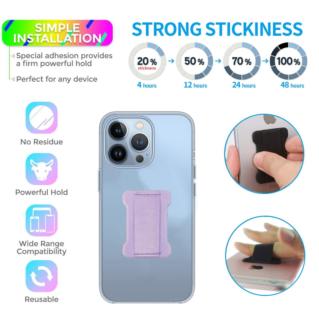 WUOJI Universal Phone Grip for Smartphones - Phone Holder for Hand for Back of Phone - Wireless Charging Compatible (Black Purple) 2PC