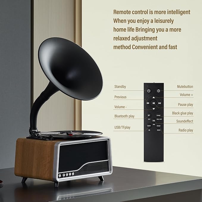 Vintage Gramophone Record Player，Italian Style Gramaphone Vintage Phonograph Nostalgic Record Player with Vinyl Record Player/Bluetooth 5.3/Remote Contro/USB/FM/AUX for Home Decoration