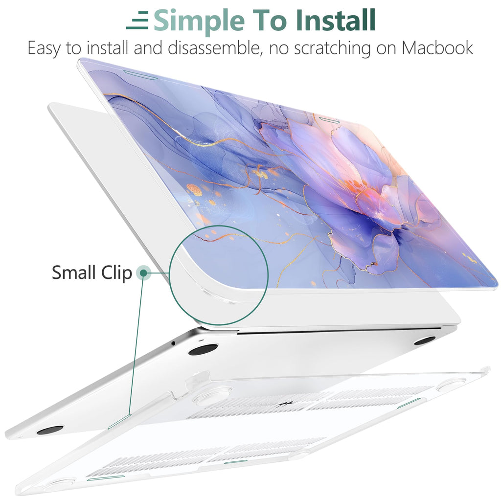 TWOLSKOO for MacBook Air 15 inch Case 2026 2025 2024 2023 Release M5 A3448 M4 A3241 M3 A3114 M2 A2941, Plastic Hard Shell & Screen Protector & Keyboard Cover & Type C Adapter, Blue Marble