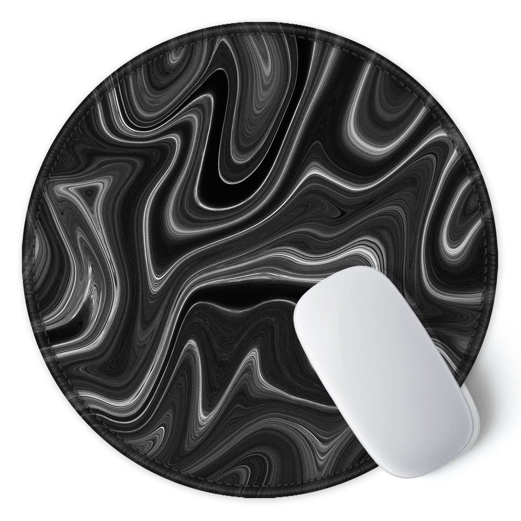 ITNRSIIET Round Mouse Pad with Stitched Edge Premium-Textured Waterproof Non-Slip Rubber Base Desktop Protection Mat Diameter 8.7 inches, Abstract Black and White
