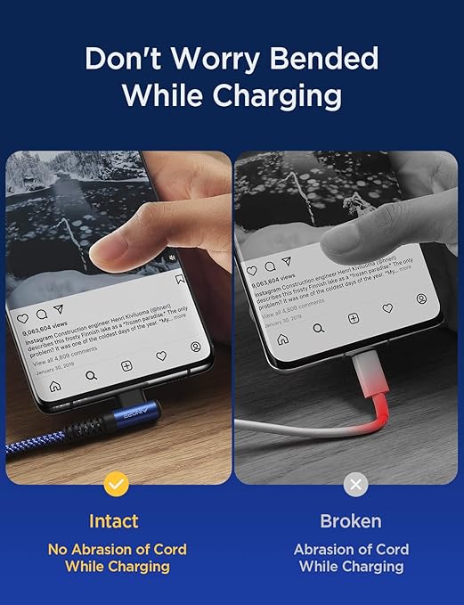 AINOPE [2 Pack 10FT] USB C Cable 3.1A C Charger Cable Fast Charging Right Angle Nylon Braided USB to USB C Compatible with Galaxy S22 S21 S10, Note 10 9 A51 LG G8 G7 Charging Cord