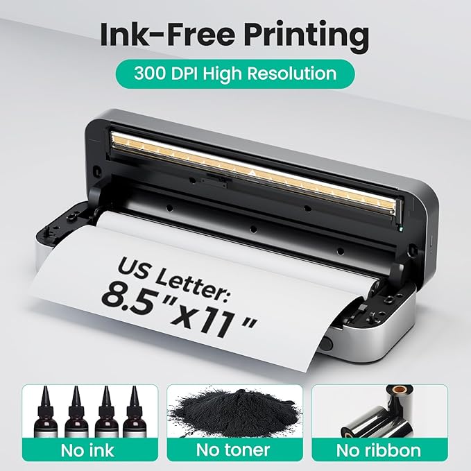P1 Pro Thermal Printer, Large Format Portable Bluetooth Inkless Printer with 1 Roll Paper 8.5x11 Inch, Compatible with iPhone ＆ Computer,Home Office Essentials
