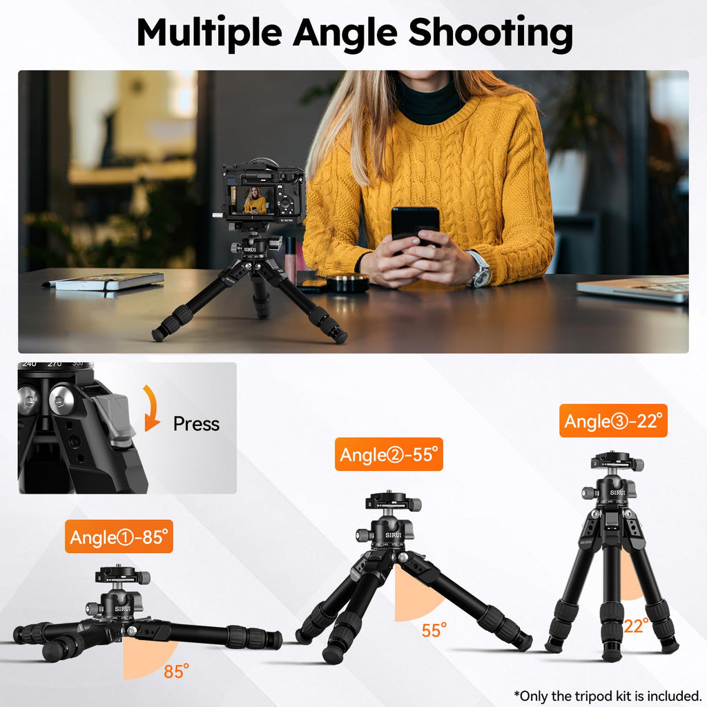 SIRUI Aluminum Alloy Desktop Tripod, 1.9lbs Mini Lightweight Tripod with Low-Profile Ball Head, Compact Design, 33lbs Load, 16.7" Max Height, for DSLR, Mirrorless Camera, Phone, Vlogging