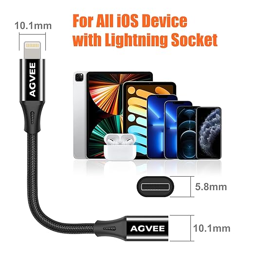 AGVEE 2 Pack 4 inch Lightning Extension Cable, Braided Female to Male Extender Full Function Cord Compatible with iPhone iPad, Data Sync Video Audio & Charging Connector Adapter, Black