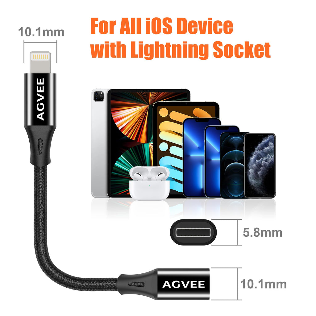 AGVEE 2 Pack 1ft Lightning Extension Cable
