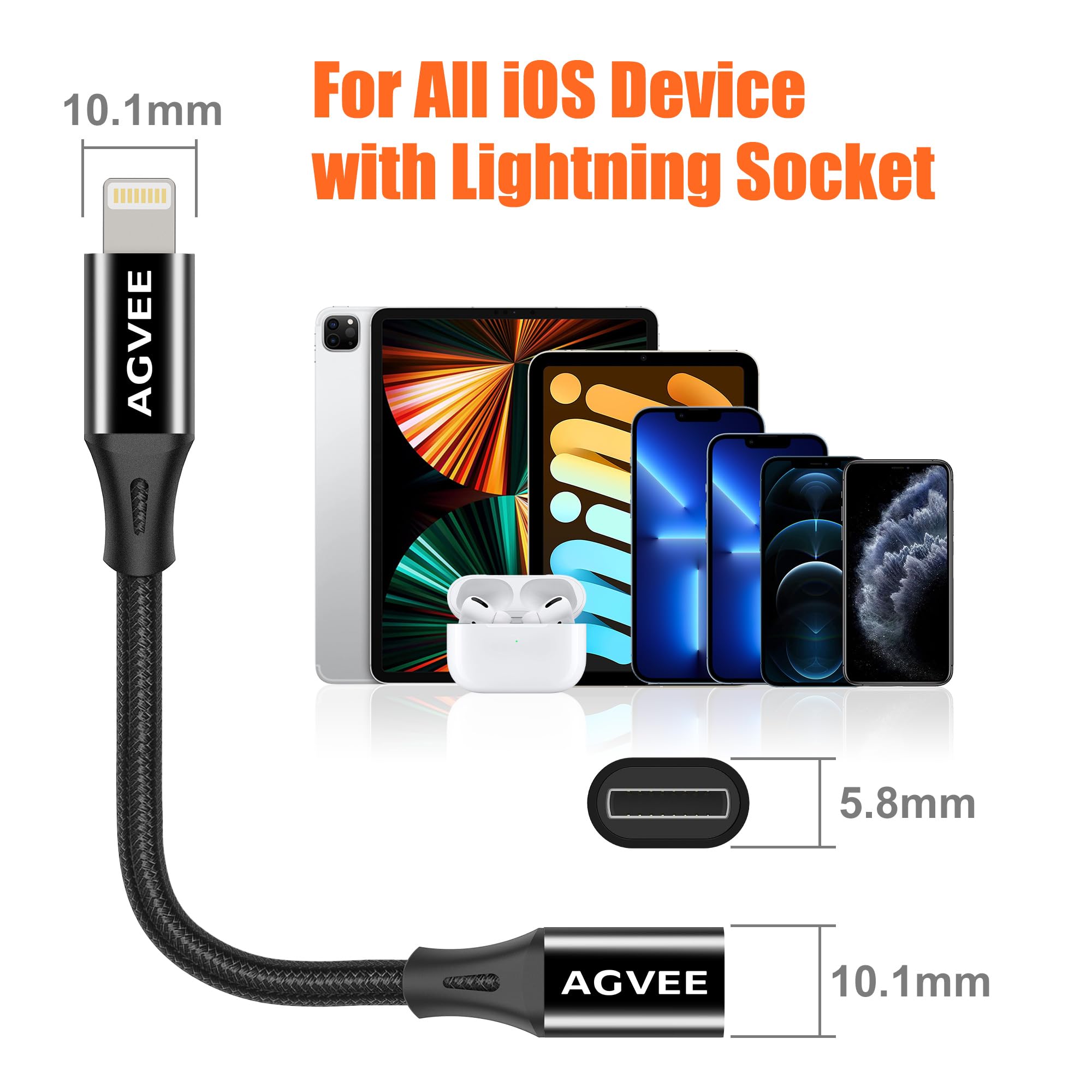 AGVEE 1ft Lightning Extension Cable