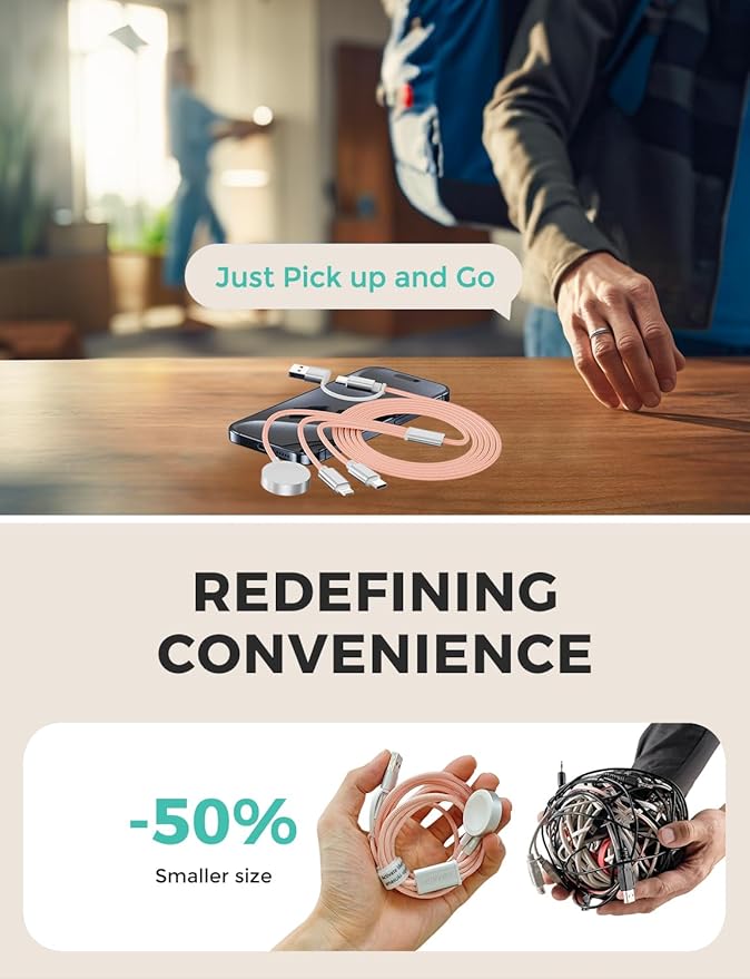 Pink-Upgraded 3 in 2 USB C Cable for Watch Charger Phone Charger USB C Multi Fast Charging Cable Compatible with Watch Ultra/SE/10/9/8/7/6/5/4/3/2/1 & Phone 16/15/14/Galaxy S23-4FT