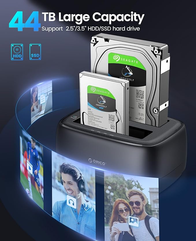 ORICO USB Type C to SATA 2 Bay Hard Drive Docking Station Duplicator/Cloner Function for 2.5 or 3.5 in HDD SSD with 2 in 1 USB C to A/C Cable (DD28C3-C)
