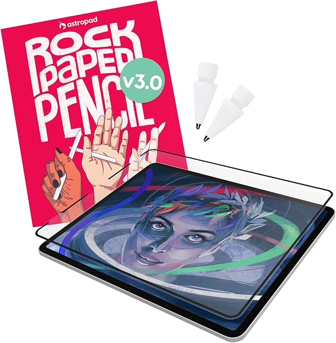 Astropad Rock Paper Pencil v3.0 – Paper Screen Protector for iPad Pro 12.9 inch (Gen 3-6) + Apple Pencil Tips Replacement 2 Pack – Compatible with Apple Pencil 1st/2nd Gens and Pencil Pro
