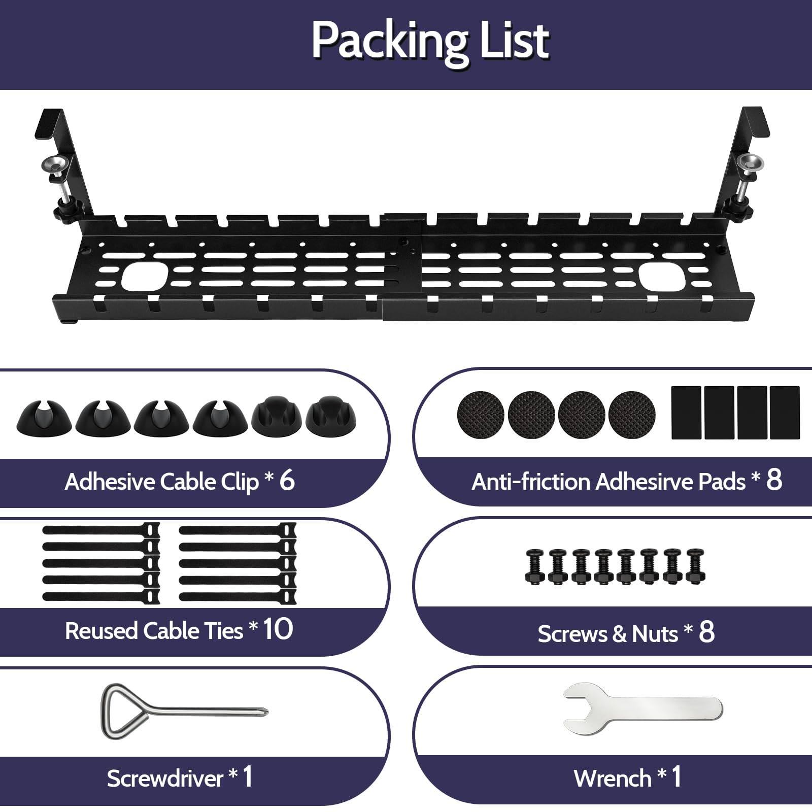 Shikha Cable Management Under Desk, 15.7"-31" Retractable Cable Management Tray, No Drilling Cord Organizer with Clamp for Desk, Under Table Wire Management Tray for Home Office
