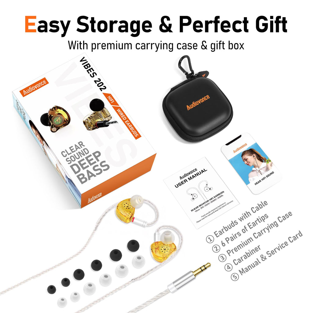 Audiovance Vibes 202 HiFi Wired Earbuds, IEM in Ear Monitor Headphones