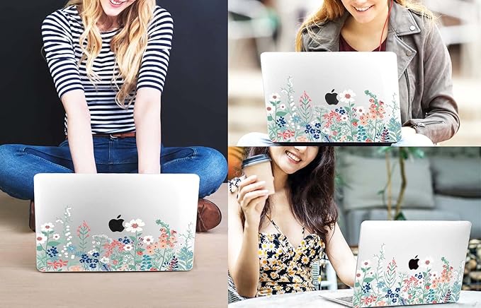 CISSOOK Compatible with MacBook Pro 13 inch Case M2 2025-2020 Model M1 M2 A2338 A2289 A2251, Protective Hard Case Floral Cover with Keyboard Cover for MacBook Pro 13 - Green Wildflowers