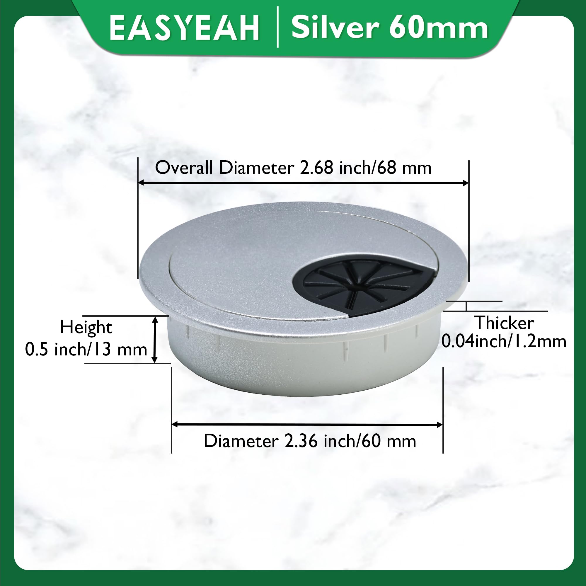 EASYEAH 10 Pcs Desk Grommet 2-3/8" / 60 mm, Desk Cord Hole Cover